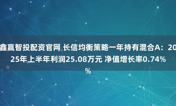 鑫赢智投配资官网 长信均衡策略一年持有混合A：2025年上半年利润25.08万元 净值增长率0.74%
